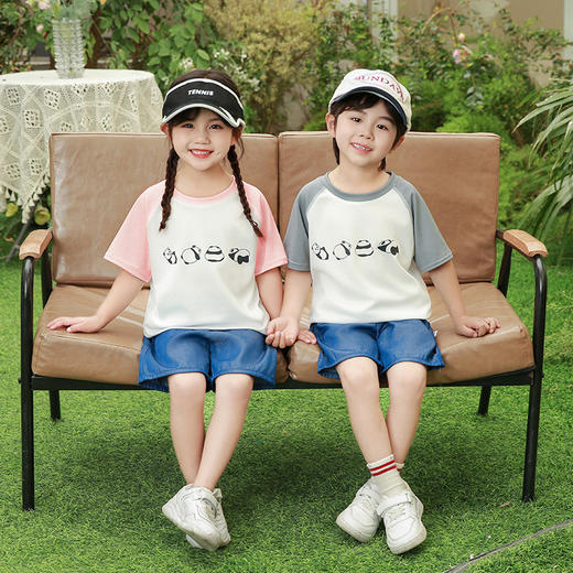 【夏日清爽，童趣系列套装~】儿童短袖T恤套装 牛仔短裤熊猫印花 无骨短袖 手感细腻 不易变形-QQ 商品图3
