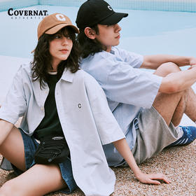 Covernat夏季新品C标志牛津条纹半袖衬衫时尚休闲短袖衬衫CO2302SS02