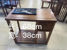 龙福胡桃木单抽茶水柜 胡桃木小圆桌胡桃木小茶桌