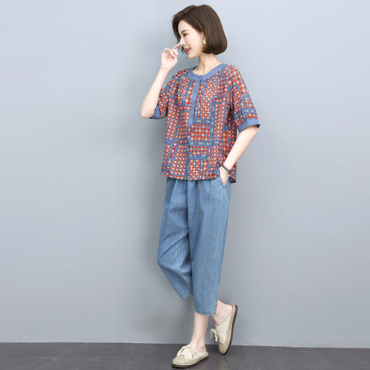 丁摩 休闲风短袖套装女夏季新款大码休闲时尚套装两件套5ZF-8839 商品图1