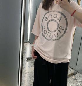 夏日必备  贸y公司   徽标破洞短袖T恤   做旧圆领短袖T恤  男女同款