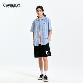covernat韩国潮牌条纹中款衬衫短袖衬衫2024年春夏新款CO2402SS02
