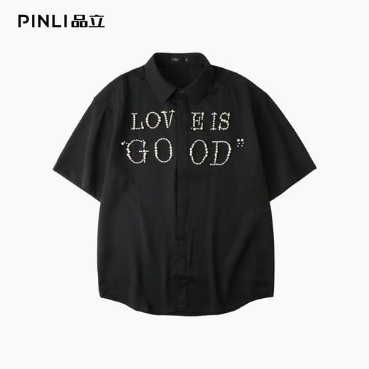 PINLI品立2025夏季新款潮牌轻奢感钉珠短袖衬衫男士宽松休闲衬衣GD252113433 商品图4