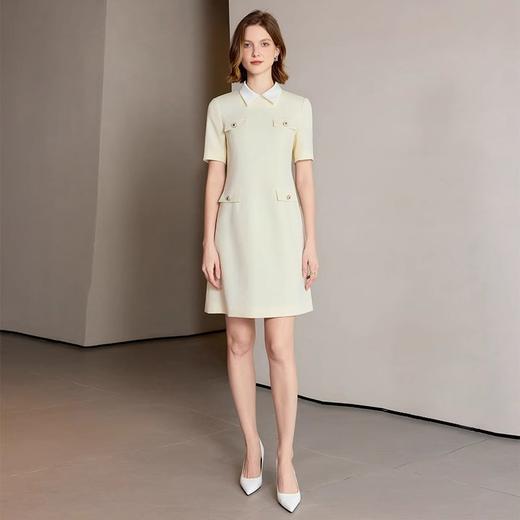 IWY/ 夏季气质通勤短袖连衣裙杏仁白拼接气质优雅主持人正装Q1320 商品图4