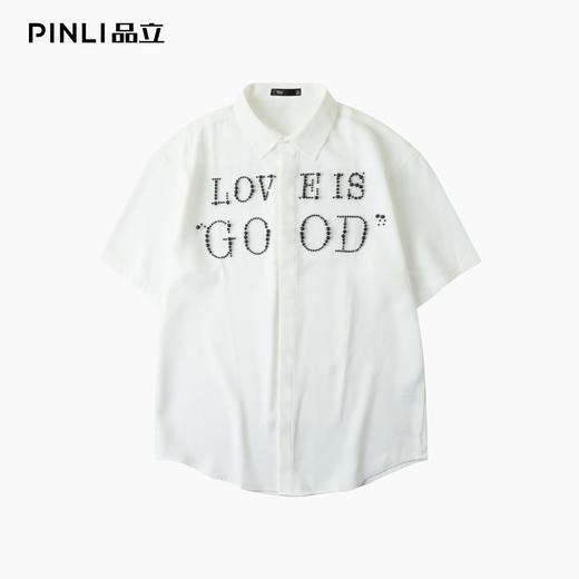 PINLI品立2025夏季新款潮牌轻奢感钉珠短袖衬衫男士宽松休闲衬衣GD252113433 商品图5