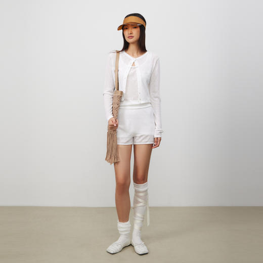 lost in echo2025夏季新款轻薄透气针织开衫工字背心吊带短裤套装 商品图3