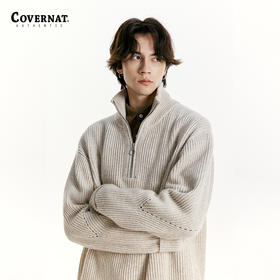 covernat韩国潮牌半拉链毛衣男女情侣羊羔毛中长款针织衫上衣春秋CO2303KT15