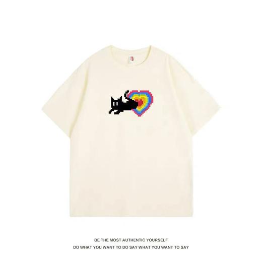 清仓价2025~情侣潮牌100%棉黑猫印花短袖T恤-喜出 商品图1