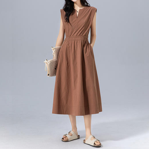 丁摩 纯棉V领打揽收腰无袖连衣裙65465 商品图1
