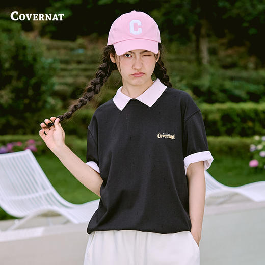 COVERNAT韩国潮牌简约短袖T恤品牌标志点缀男女同款2025春夏新CO2502ST18 商品图2