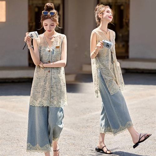 新中式镂空马甲罩衫女夏季新款复古气质外搭休闲背心阔腿裤两件套BX3012 商品图3