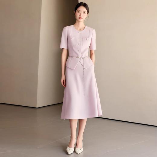 IWY/粉色气质优雅圆领小香风西装短外套伞裙时尚套装夏季WC163+WS165 商品图4