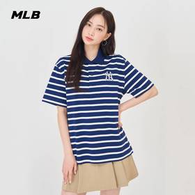 【一口价】MLB男女同款立领条纹款时尚短袖T恤3APQV0343【无货退款介意勿拍】