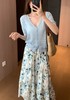 柔美清新2.5米用料天丝亚麻清新清爽印花松紧高腰半身裙 商品缩略图4
