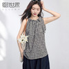 【周末秒杀】熙世界法式复古格子无袖衬衫女2025夏日新款别致宽松挂脖背心上衣 商品缩略图0