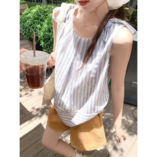 <曾小咸推荐>4.2现货秒杀 ！微信超特价！韩系条纹系带背心 日常129.99 立减60 秒杀69.99！ 商品图2