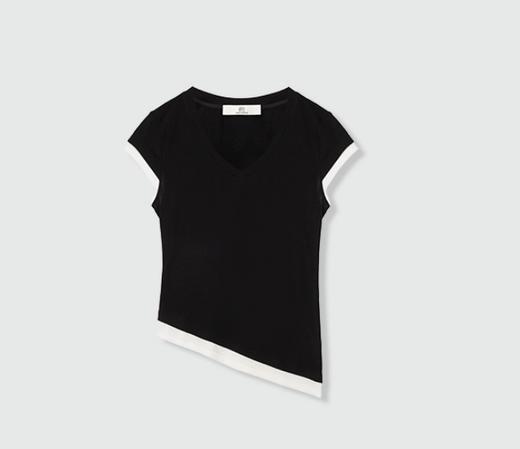 【大都会】轻氧系列 HPLY荷比俪2025夏新款女含绵v领假两件不规则下摆t恤 商品图1