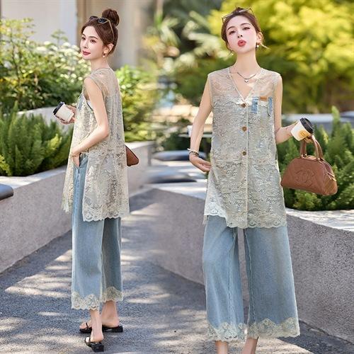 新中式镂空马甲罩衫女夏季新款复古气质外搭休闲背心阔腿裤两件套BX3012 商品图2