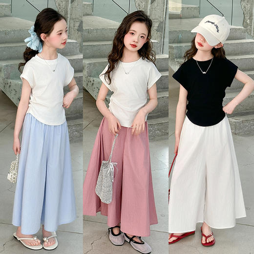 【夏日新品上新！女童韩版时髦套装！】女童韩版时髦 夏季套装 儿童新款短袖上衣+裤裙两件套 夏装显瘦-QQ 商品图4