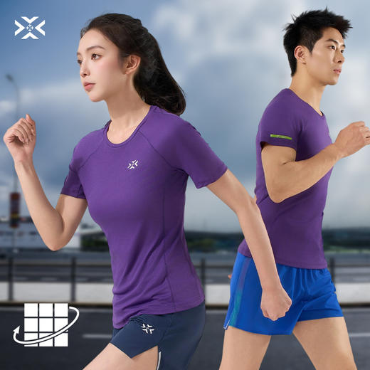 有为者男女款呼吸方格圆领速干短袖轻薄吸汗T恤透气跑步服动感风HM-DX001 商品图1
