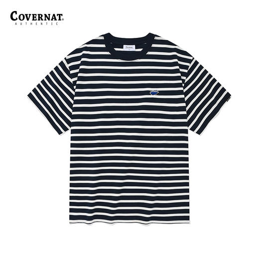covernat韩国潮牌短袖T恤男女情侣款撞色细条纹圆领纯棉上衣CO2302ST20 商品图2