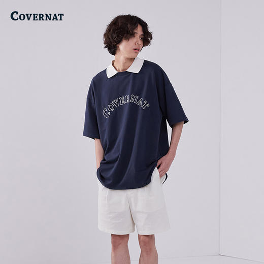 covernat韩国潮牌宽松舒适短袖潮流时尚翻领制服T恤2025CO2402ST13 商品图0