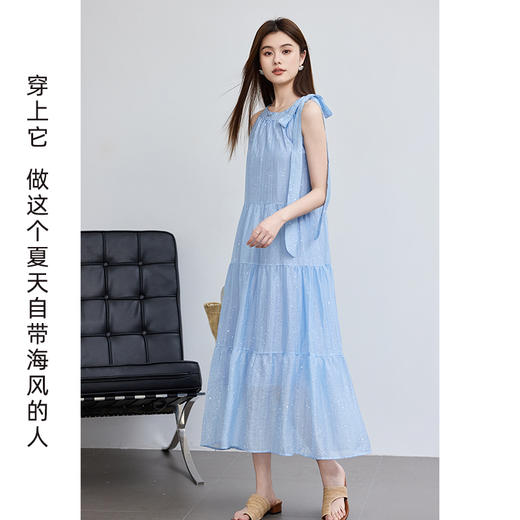 VICTORIA&VERA夏季“珀月浮光”法式度假风温柔气质挂脖绑带亮片蛋糕连衣裙 商品图5