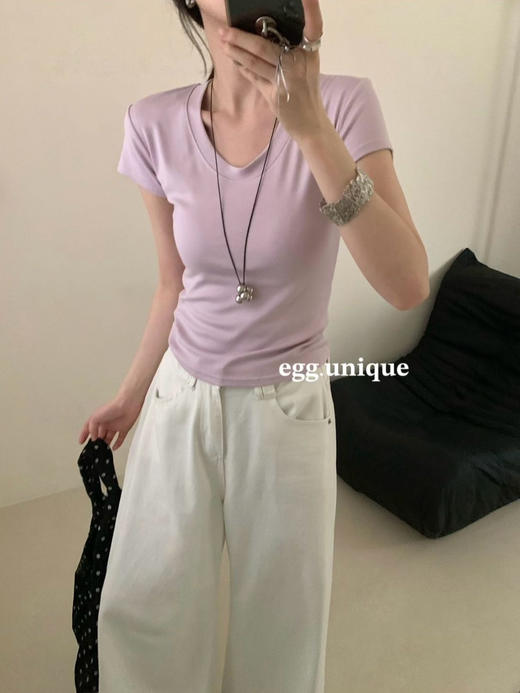 ♥️改版几十次❗又显身材又显瘦的U领T❗𝟏𝟑色任选❗【𝐞𝐠𝐠.𝐮𝐧𝐢𝐪𝐮𝐞 U领瘦瘦T恤】📷:260g高克重棉，🦊简单基础的正肩版型 , ✨好穿 好搭 不束缚❗ 商品图1