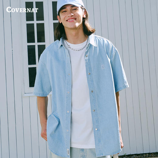 covernat韩国潮牌男牛仔短袖潮流衬衫休闲翻领百搭衬衫新CO2402SS03 商品图3