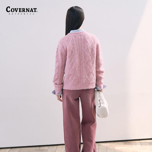 Covernat韩国潮牌秋冬圆领毛衣女士绵羊毛麻花针针织衫CO2304KT75 商品图2