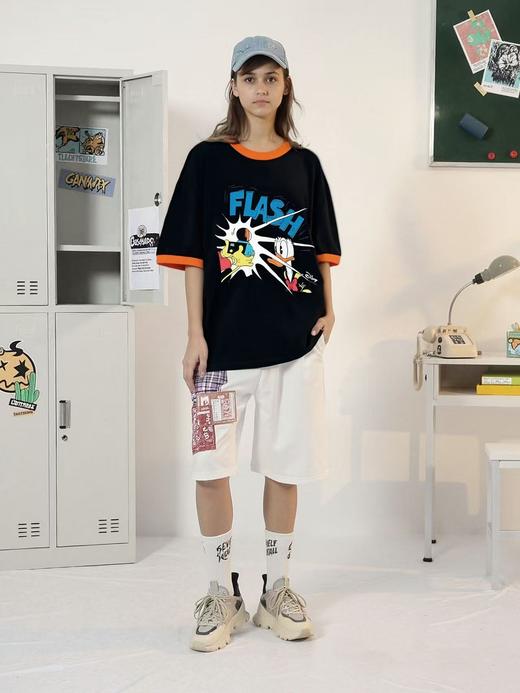 7.31秒杀~黑色撞色领卡通潮牌迪士尼鸭短袖T恤M1-1-喜出 商品图1