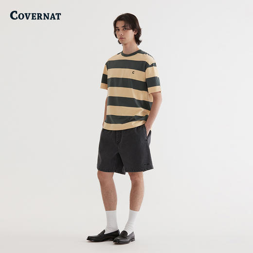 COVERNAT韩国潮牌条纹宽松简约C标短袖T恤潮流百搭2025夏季新 商品图3