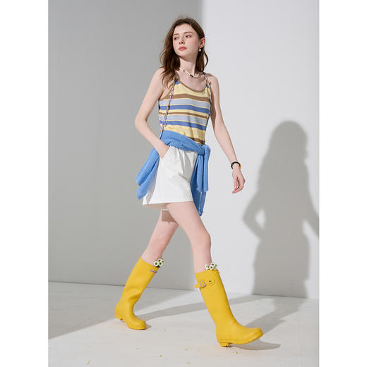 三彩2025秋季新款休闲裤纯棉高腰阔腿裤短裤小白裤A字宽松显瘦M 商品图3