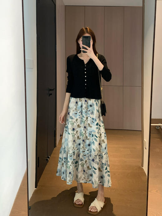 柔美清新2.5米用料天丝亚麻清新清爽印花松紧高腰半身裙 商品图12