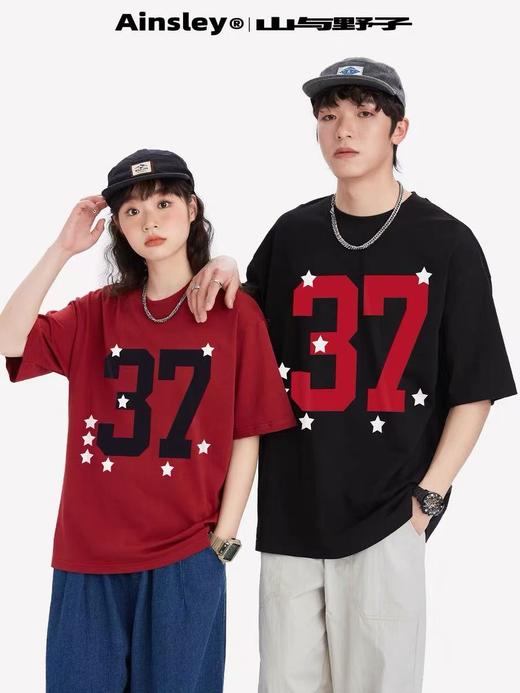 清仓价2025~情侣潮牌100%棉复古星星37数字短袖T恤-喜出 商品图1