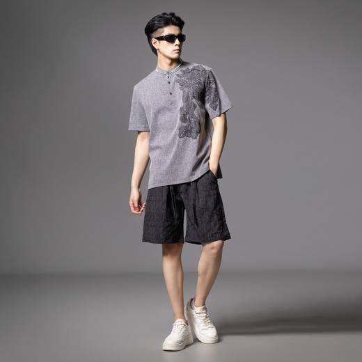 PINLI品立2025夏季新款暗纹宽松直筒短裤男士潮流休闲百搭五分裤B252117090 商品图4