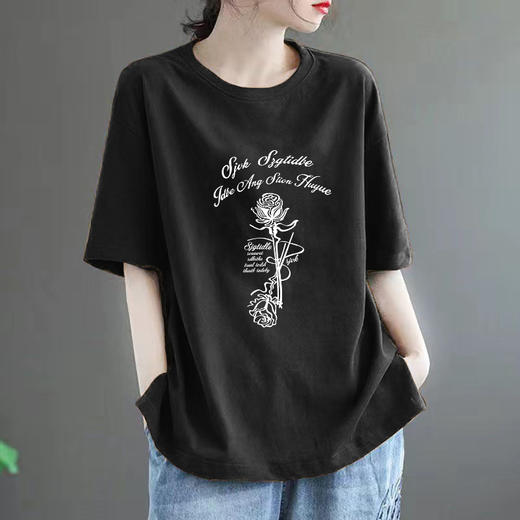 百媚生 纯棉短袖T恤圆领印花上衣1249 商品图5