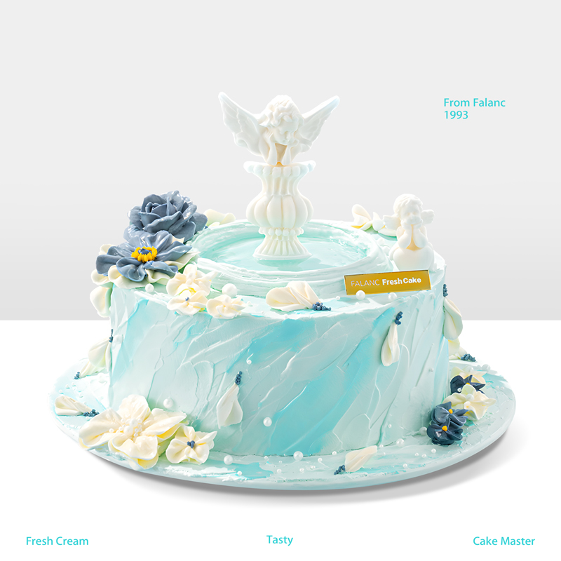 【蓝色许愿池】精美巴洛克风许愿池 白巧雕塑双生天使 0卡糖奶油蛋糕