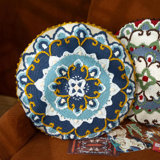 苏苏姐家莲瓣卷云纹抱枕套手工DIY编织钩针4股棉毛线团自制材料包 商品图3