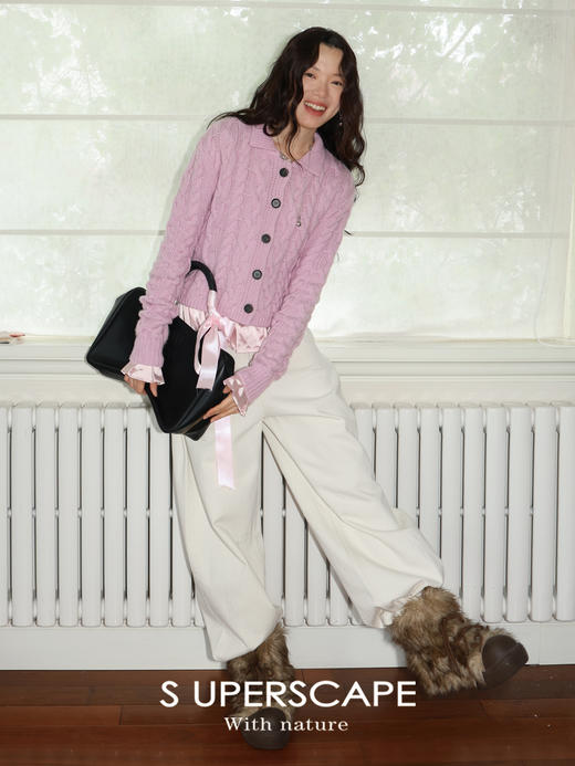 素舶 奶白单色撞色线 后片分割收脚口宽松茧型牛仔裤SUPERSCAPE 商品图2