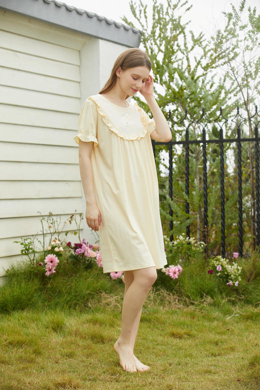 【39元限时秒杀】【秀黛】女圆领花边针织短袖裙女士夏季睡裙L2551080T 【门店同款】【如遇缺货自动退款，介意勿拍】 商品图3