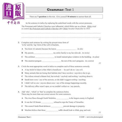 【中商原版】GCSE拼写、标点和语法10分钟测试（含答案）GCSE Spelling, Punctuation and Grammar 10-Minute Tests (includes answer 商品图3
