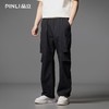 PINLI品立夏季新款潮牌褶皱工装裤男士黑色宽松直筒休闲长裤B252117076 商品缩略图0