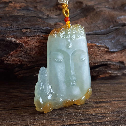 【天然正品】天然精品细腻无纹裂冰种观音无事牌黄翡吊坠中性080425AH44现售价：3880 商品图10