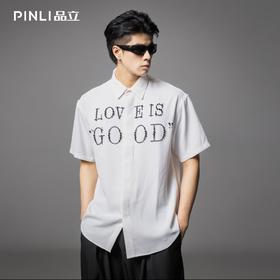 PINLI品立2025夏季新款潮牌轻奢感钉珠短袖衬衫男士宽松休闲衬衣GD252113433
