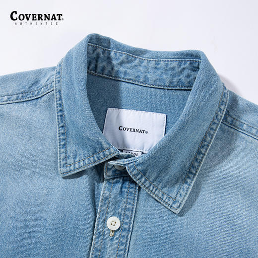 covernat韩国潮流宽松休闲男女同款纯棉半开襟牛仔衬衫24秋冬CO2403SH03 商品图2