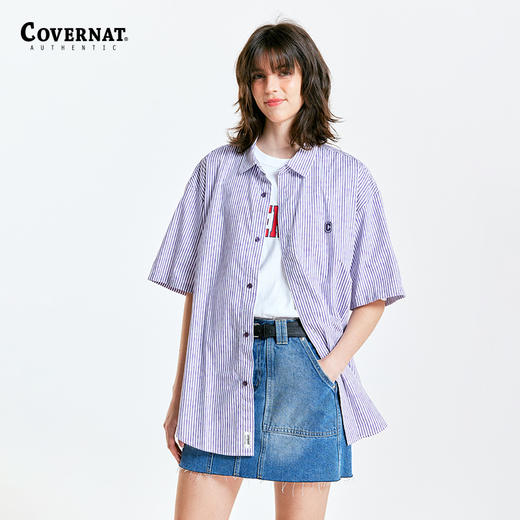 covernat韩国潮牌条纹中款衬衫短袖衬衫2025年春夏新CO2402SS02 商品图2