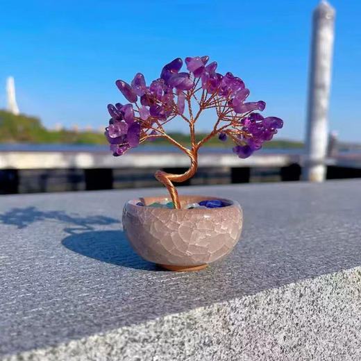 雀说 聚宝盆茶盏底座水晶发财树摆件桌面水晶生命树 商品图1