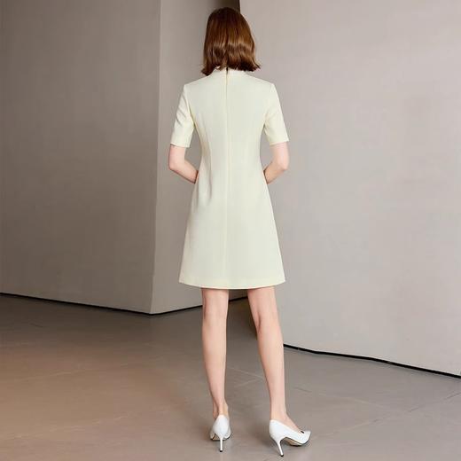 IWY/ 夏季气质通勤短袖连衣裙杏仁白拼接气质优雅主持人正装Q1320 商品图3