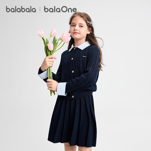 巴拉巴拉balaOne女童套装儿童长袖假两件套2025新款秋学院百褶裙 商品图2